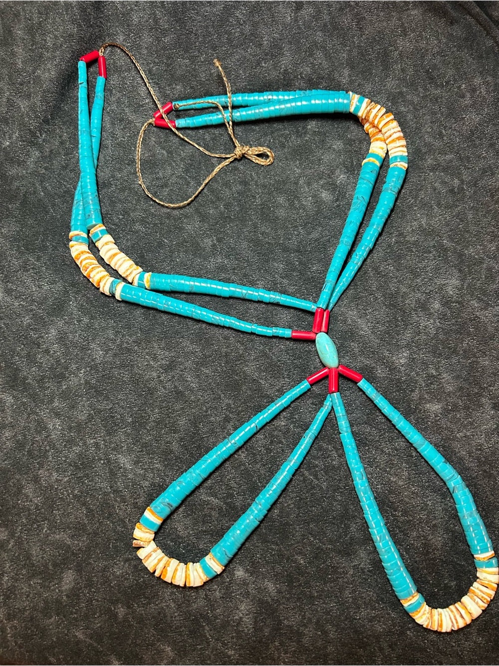 Vintage Southwestern Jacla Necklace Turquoise Coral Shell Heishi 32” Heavy 227g